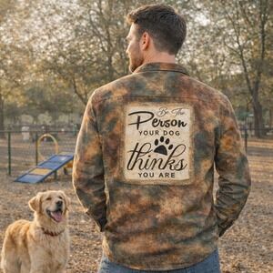 Tommy Hilfiger Button Down Flannel Mens XL Brown Tie Dye Houndstooth Dog Graphic